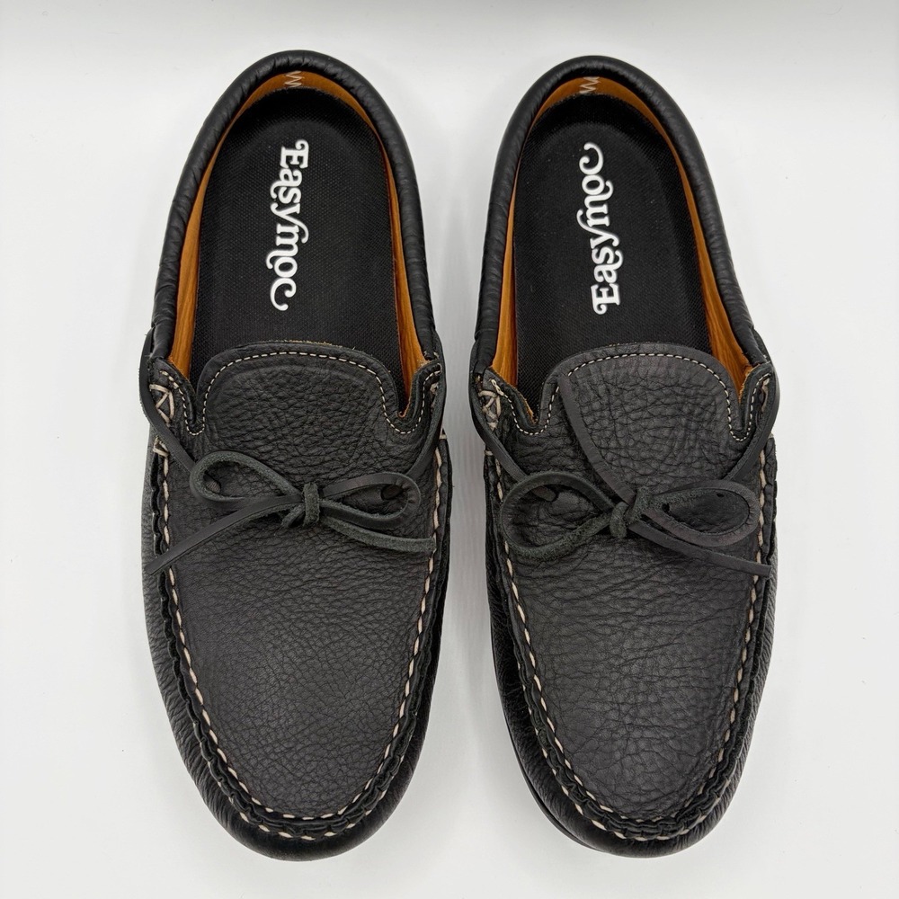 Easy Moc Mens Handmade In USA Black Leather Vibram Slip On Boat Shoe Sandal 10.5 - Picture 4 of 8